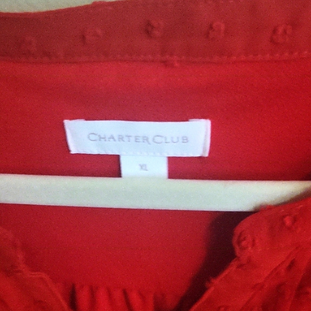 Charter Club Red Pleated Mandarin Collar Blouse - Picture 3 of 6